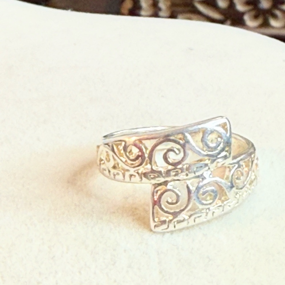 Sterling Silver Scroll Wrap Ring Size 6.5 Open Band 925 Filigree Design - Picture 4 of 10